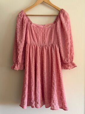 ✨NWT Altar'd State Pink Puff-Sleeve Mini Dress Bishop Sleeve Cottagecore XS
